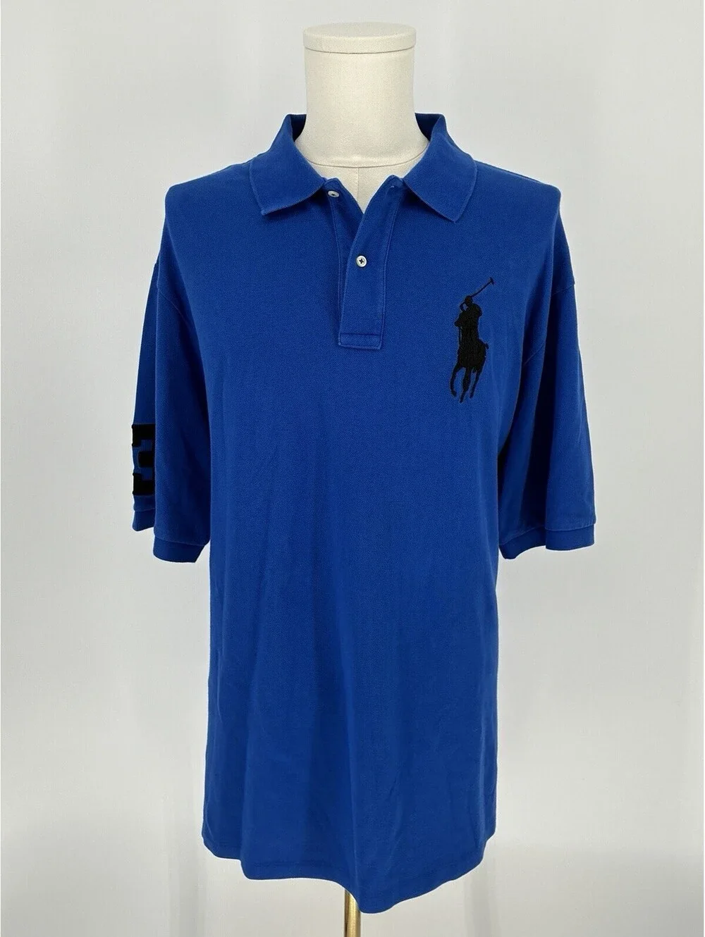 Polo Ralph Lauren Big Pony Men's Shirt Blue Short Sleeve 2XLT Tall Black Number